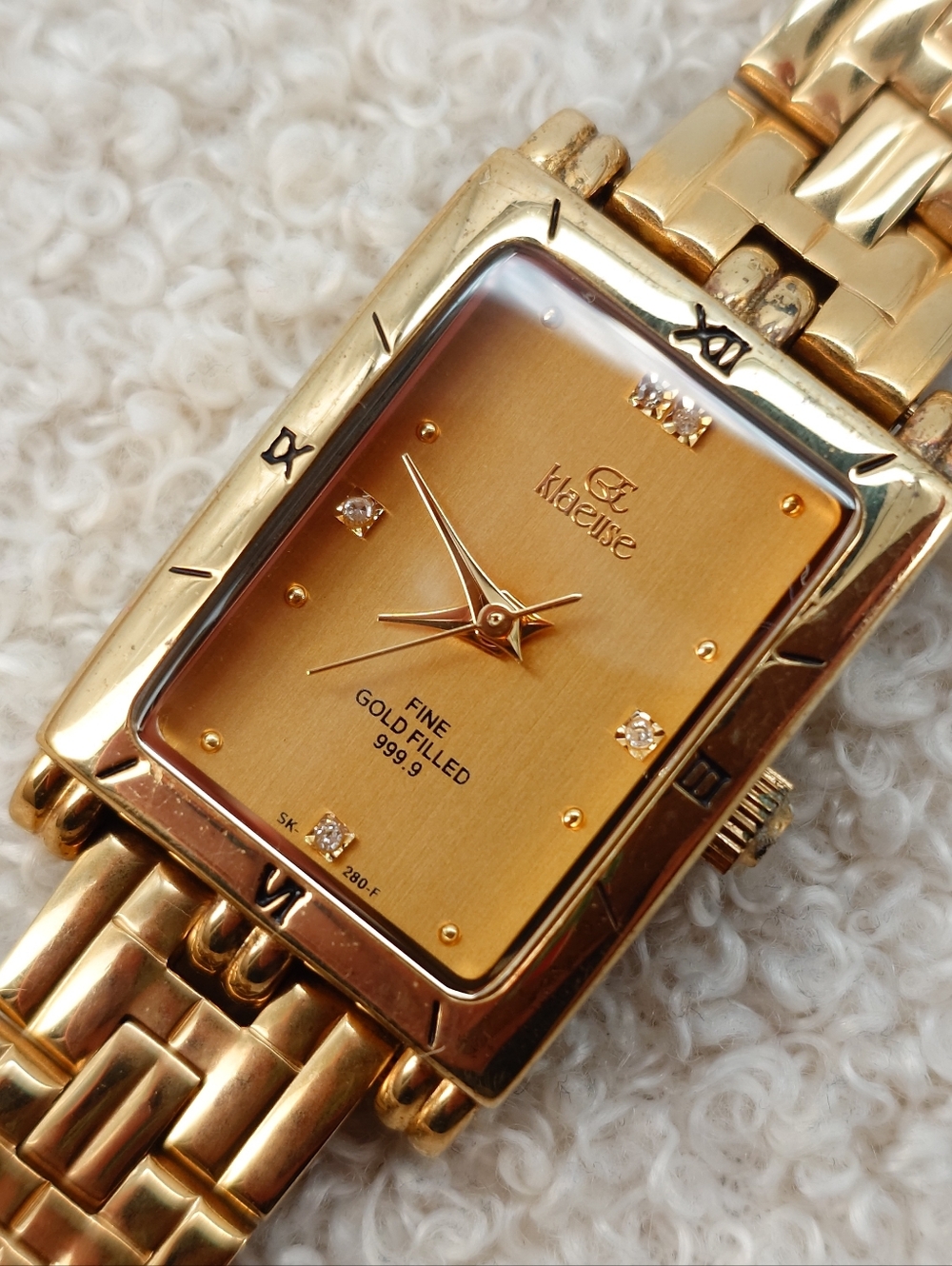 Klaeuse Women’s Watch Gold Filled Diamond Dial Rectangular 20mm Tank Vintage